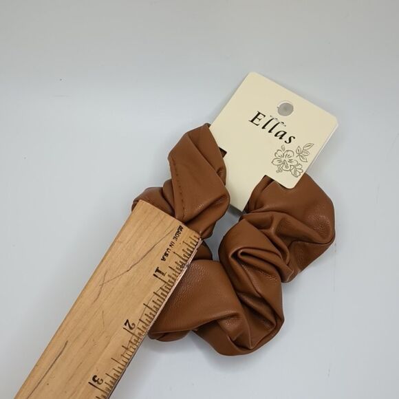 BROWN leather scrunchie fancy hair tie - Picture 5 of 5